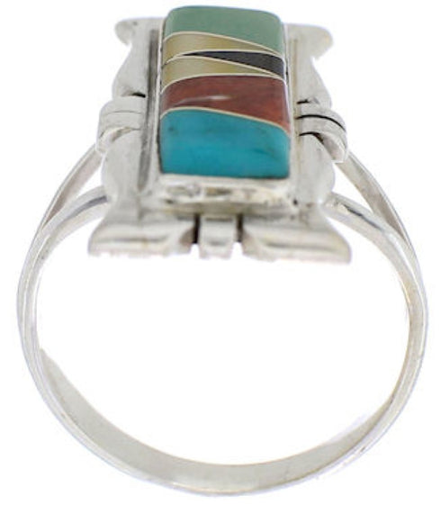Genuine Sterling Silver Multicolor Inlay Ring Size 6-1/4 WX41363